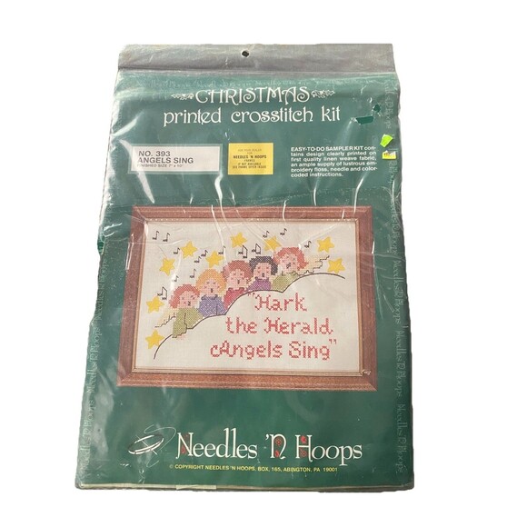 Christmas Printed Crosstitch Kit Needles 'N Hoops   #393 Hark The Angels Sing - Picture 1 of 7